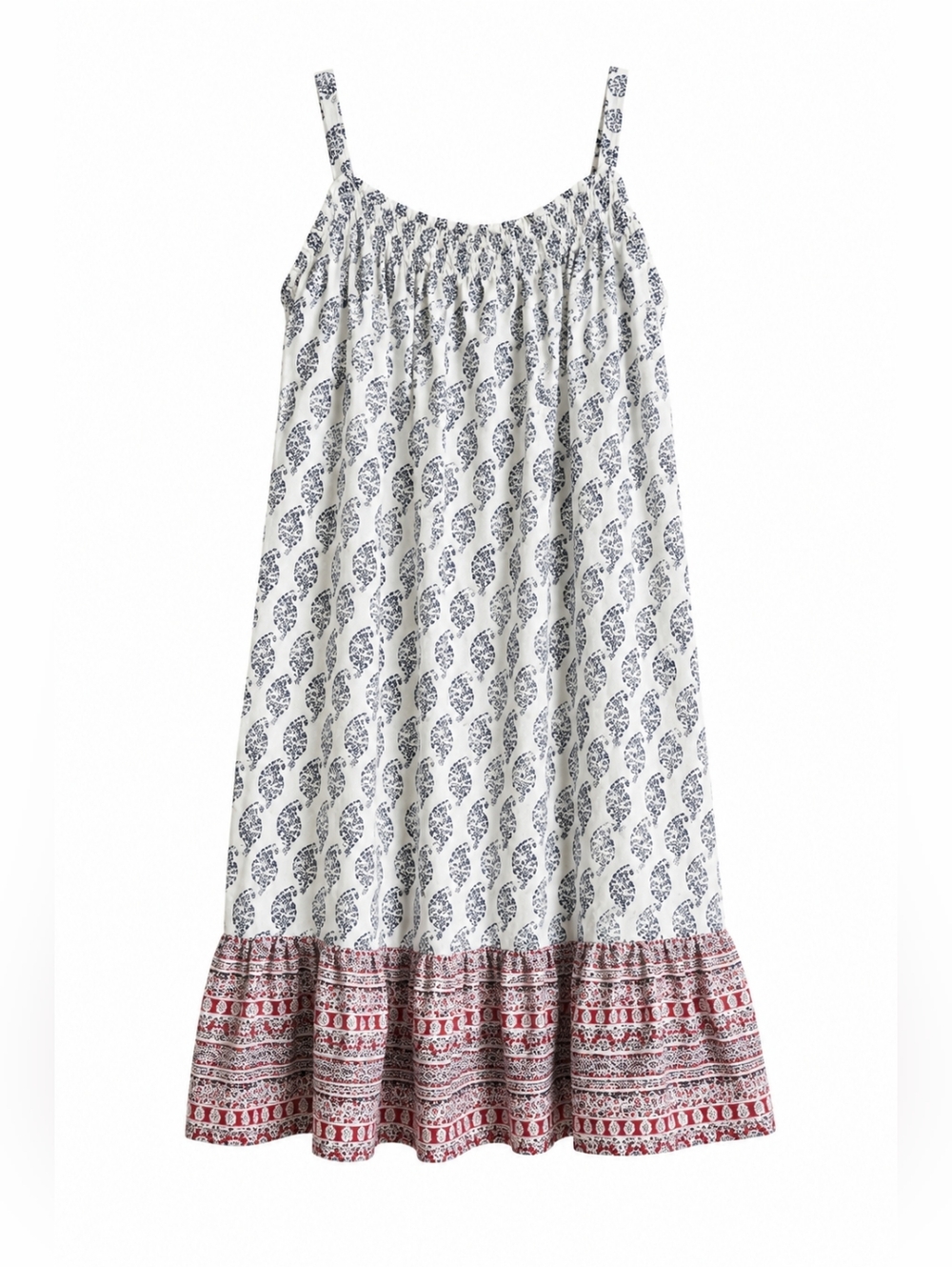 Women’s Cream and Black Midi Sundress with Red Ruffle Hem L/G NEVER WORN!